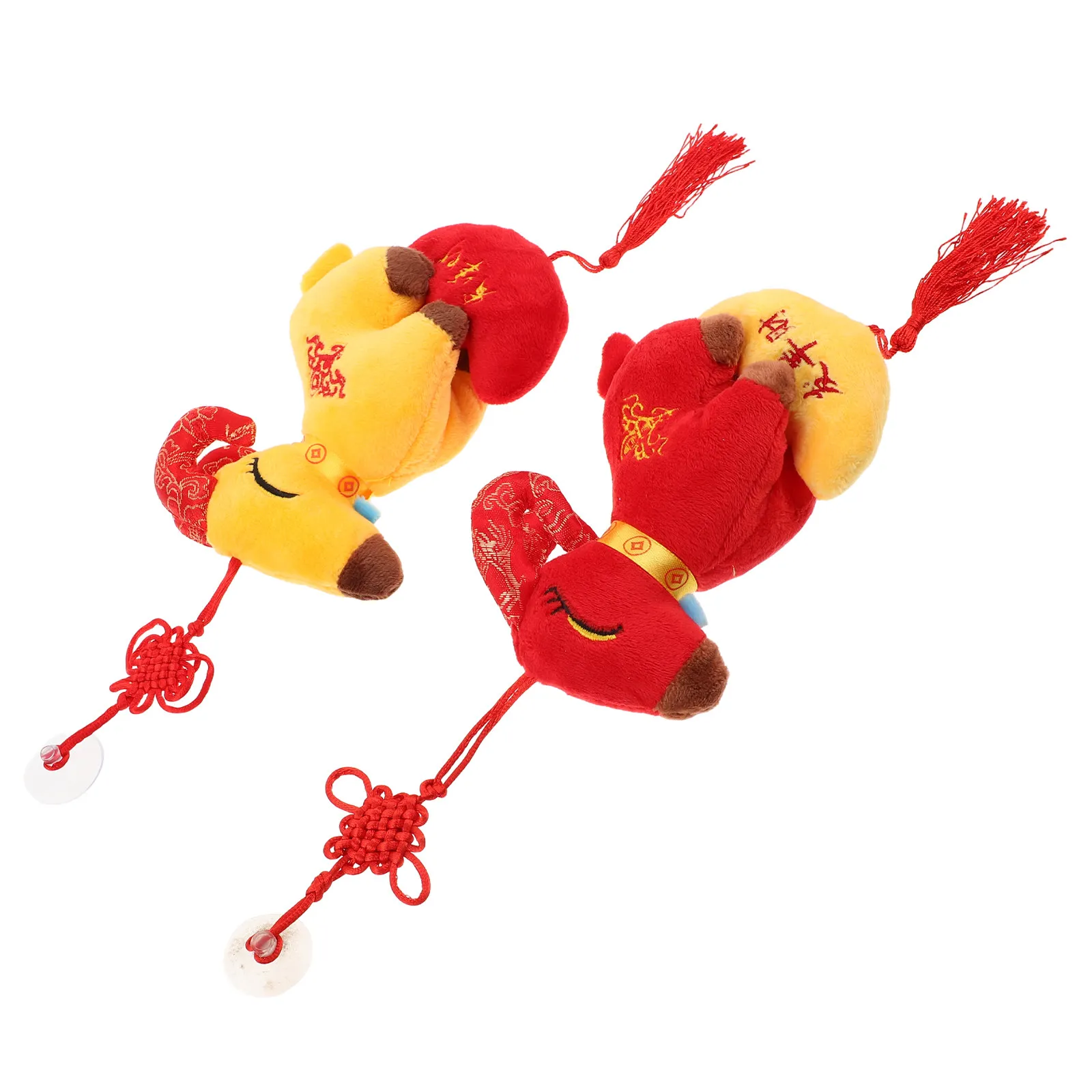 2Pcs 중국 양의 해를 위한 장식품 부드러운 빨간색 노란색 조디악 펜던트 휴대용 음력 새해 문 테이블 장식 2027