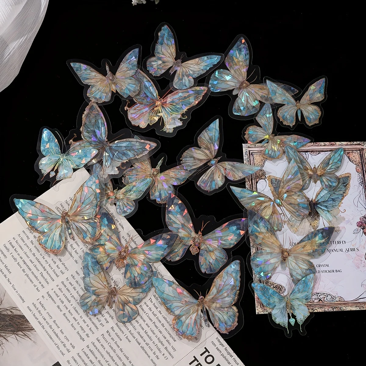 Pink Crystal Butterfly Three-Dimensional Butterfly Handbook DIY Decorative Stickers Garbage Diary Decorative 1 pack/20 pcs