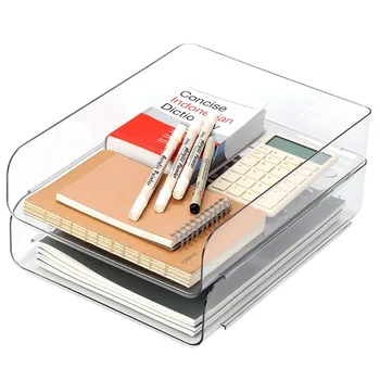 Portadocumenti da Scrivania a 1/2 Livelli in PET, Formato A4, Organizzatore per Documenti e Libri, Porta Fogli Impilabile Trasparente per Ufficio