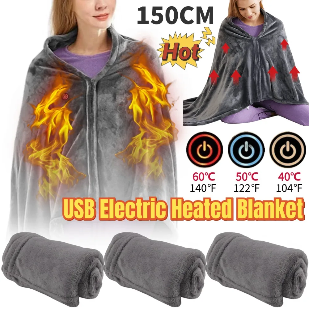 USB Electric Heated Blanket 3 Heating Levels Fleece Heated Blanket Portable Body Warmer Blanket Quickly Heated Cape Pad