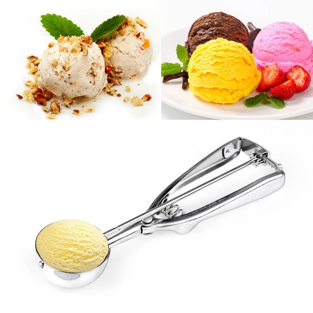 New Kitchen Ice Cream Mash Potato Scoop Stainless Steel Spoon Spring Handle Kitchen Accessories 3 size for choose
