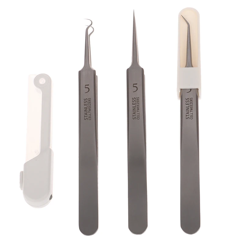 1PC Led Acne Needle Tweezers Blackhead Blemish Pimples Removal Pointed Bend Gib Head Face Care Tools Comedone Acne Extractor 5