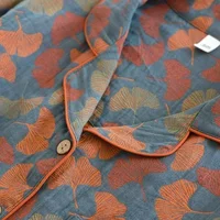 2026 new spring and summer women's pajamas suit long-sleeved trousers two-piece 100% cotton crepe flower leaves home clothes - Image 5