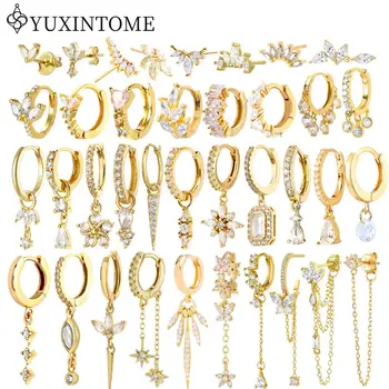 Women's 925 Sterling Silver Ear Needle Crystal Zircon Water Droplets Stud Hoop Gold Huggie Earrings Premium Luxury Party Jewelry 1