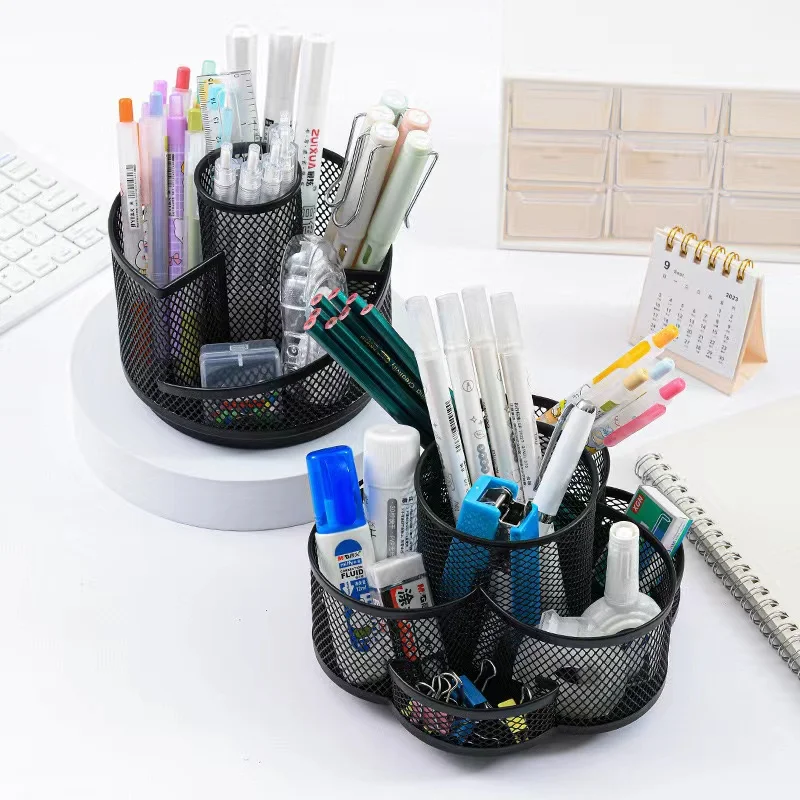 1PC Rotating Pen Holder Desktop Multi-functional Storage Box Metal Mesh 360-degree Free Rotation Office Supplies pen holder,desk organizer,pen and brush holder,desk storage rack