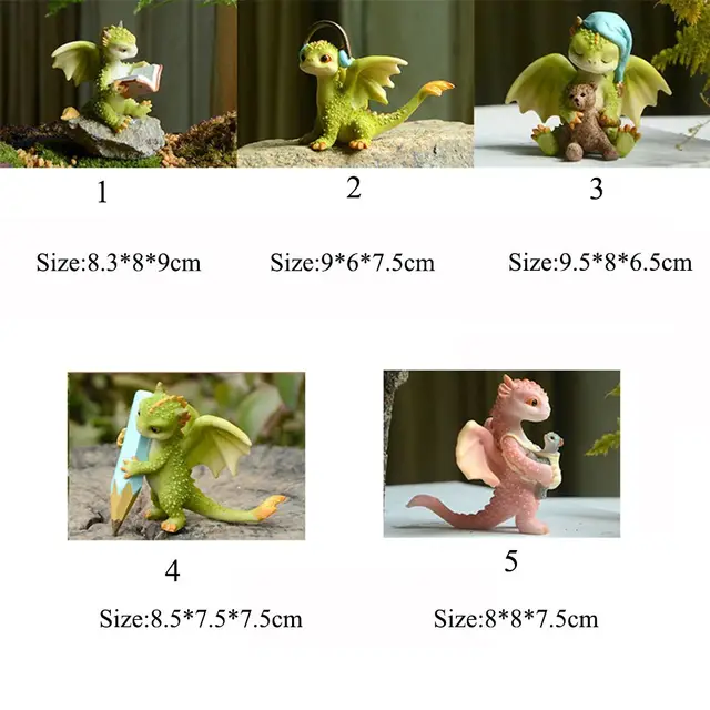 Mini Rajzfilm Aranyos Gyanta Növények Díszek Rex Sárkány Szobor Kert Cserepes Figor - Image 6