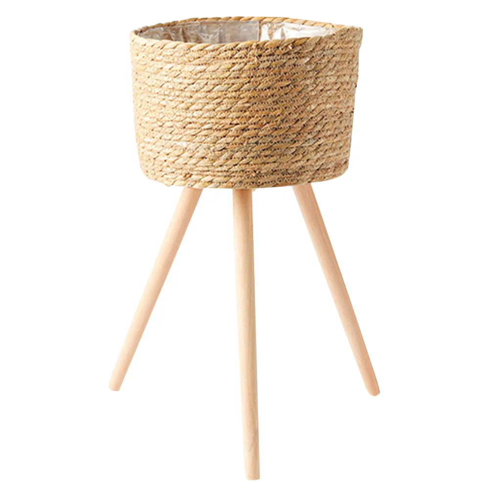 

Wood Woven Plant Pot on Standing Legs Household Planter Pot Basket Wood Flower Basket Weaving Flowerpot Storage Basket