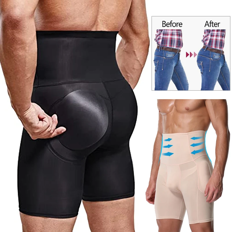 Men Tummy Control Shorts Shapewear High Waist Slimming Body Shaper Girdle Compression Padded Underwear Boxer Briefs men body shapers tummy control shorts high waist slimming underwear seamless belly girdle boxer briefs weight loss short pants