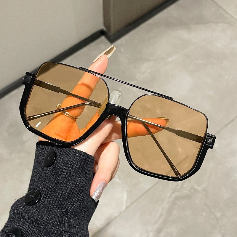 

Full Rim Aviator Shades Women Oversized Double Bridge Square Retro Sunglasses Metal Frame Pilot Sun Glasses Men Classic Sunnies