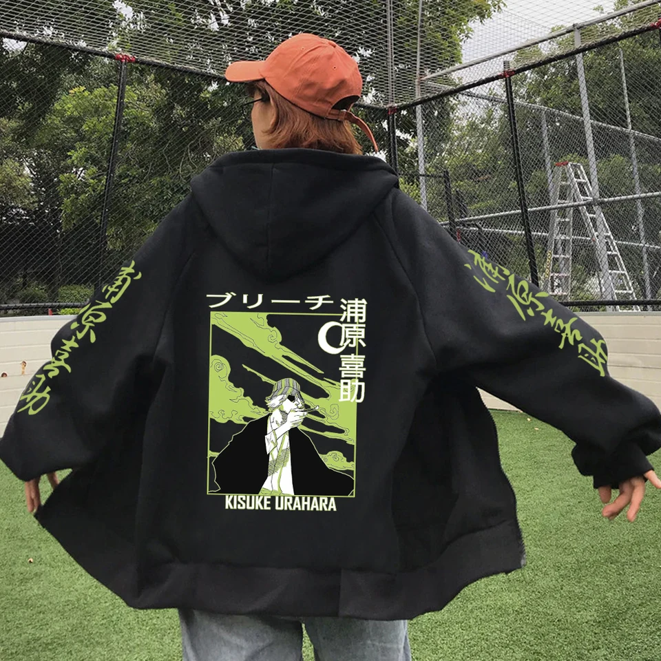 paruruお洋服N°23、29 Bleach Urahara Hoodie Anime Print Streetwear Zipper Harajuku