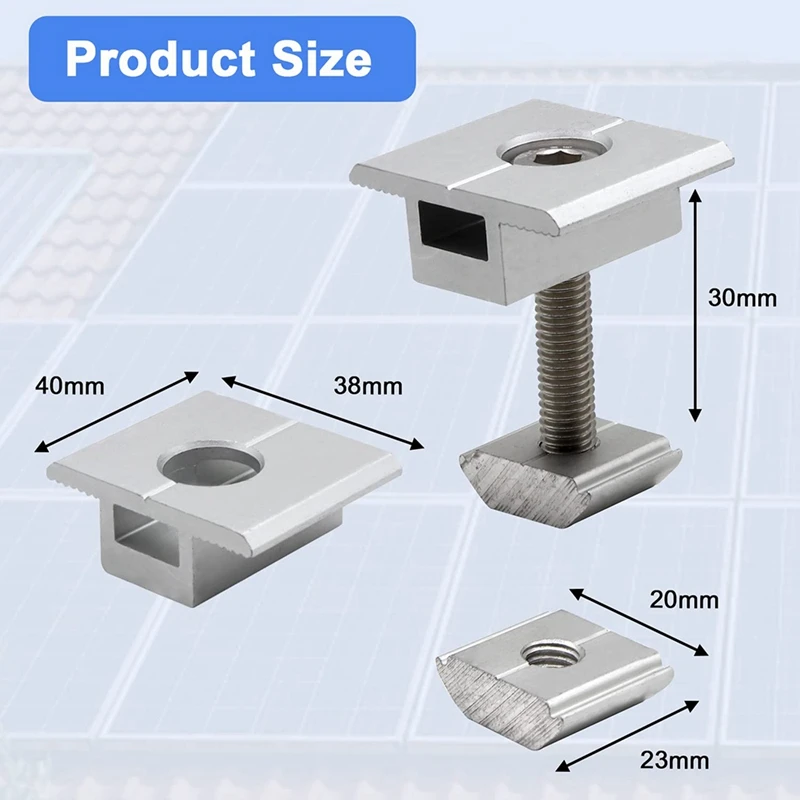 Pack Of 10 Solar Panel Brackets Centre Clip T Shaped PV Module Bracket Clip Height-Adjustable For RV Roofs solar panel bracket clip