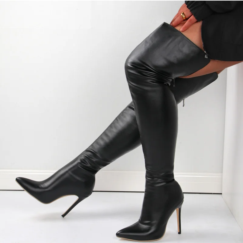 Women Boots Sexy Stiletto Heels Big Size 46 Women Thigh High Boots Winter Pu Leather Over The Knee Female Shoes