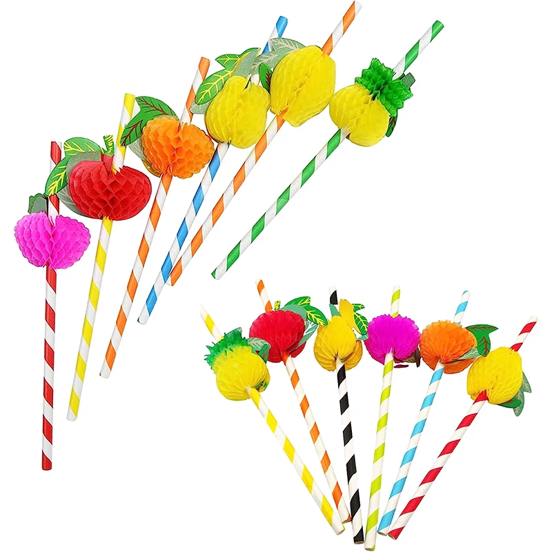 50pcs/lot 20cm 3D Fruit Cocktail Straws Paper Straws Umbrella Drinking Party Bar Decoration Party Supplies Color Assorted