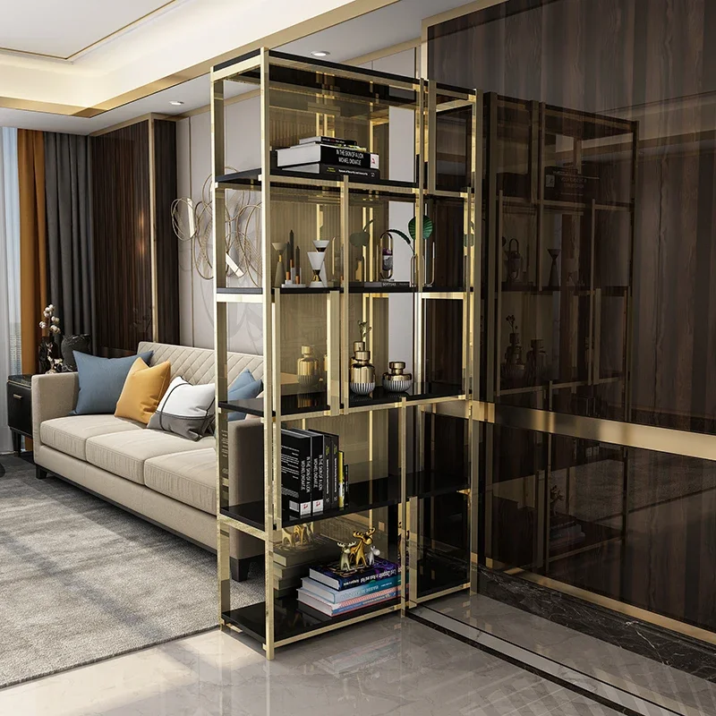 Modern office bookshelf living room partition display shelf Nordic luxury bookcase stainless steel floor shelf