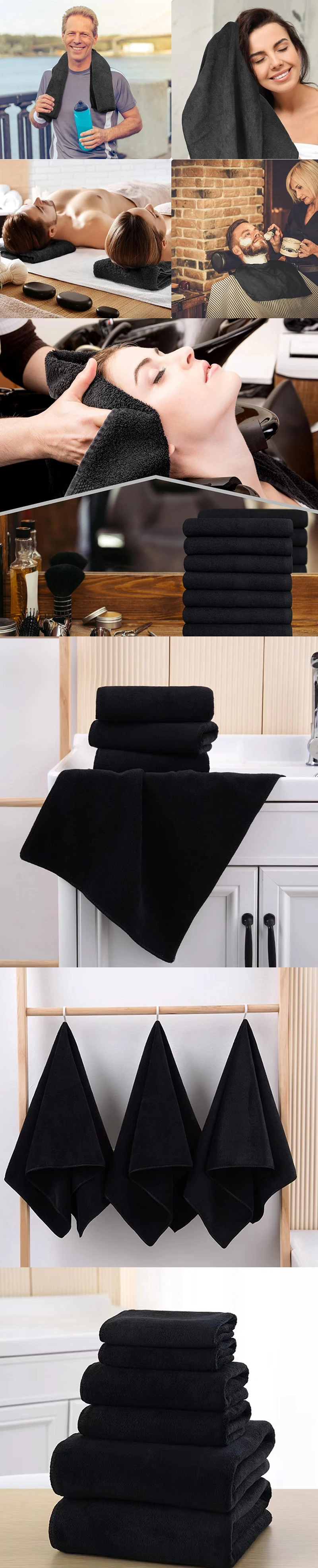 Description Picture 3 of itemBlack Microfiber Salon Hair Drying Towel Guest Used Hand Towels Hair Stylist Spa Bath Hair Drying Towel Cleaning Towel