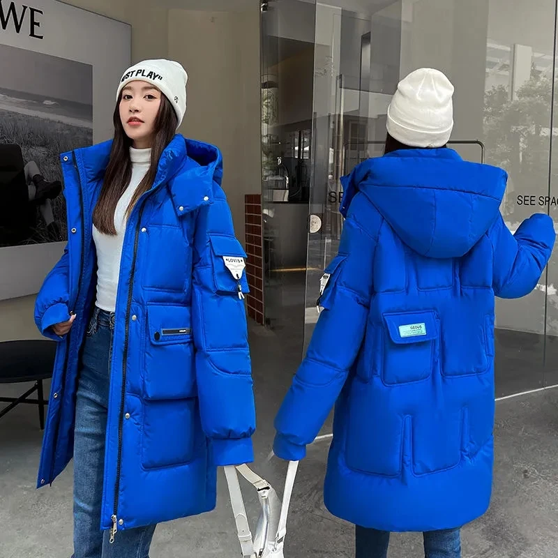 

Down Cotton Jacket Women 2022 Winter New Korean Loose Fashion Casual Padded Coat Female Large Size Long Hooded Thick Parkas