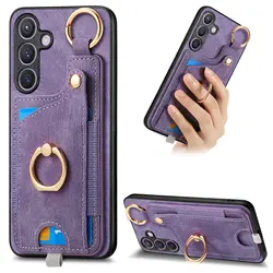 Premium Magnetic Leather Wallet Case - Universal Compatibility for Galaxy S24Plus (PURPLE)