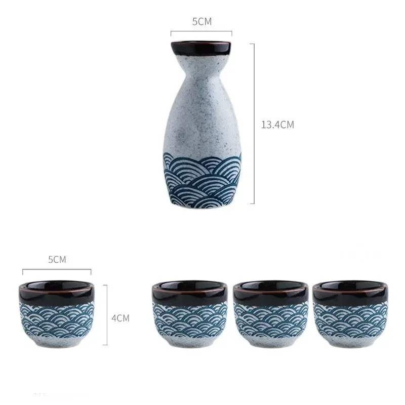 Japanese Traditional Ceramic Sake Set with Decanter and Cups Elegant Home Bar Ware for Housewarming Gift and Dining Table Decor