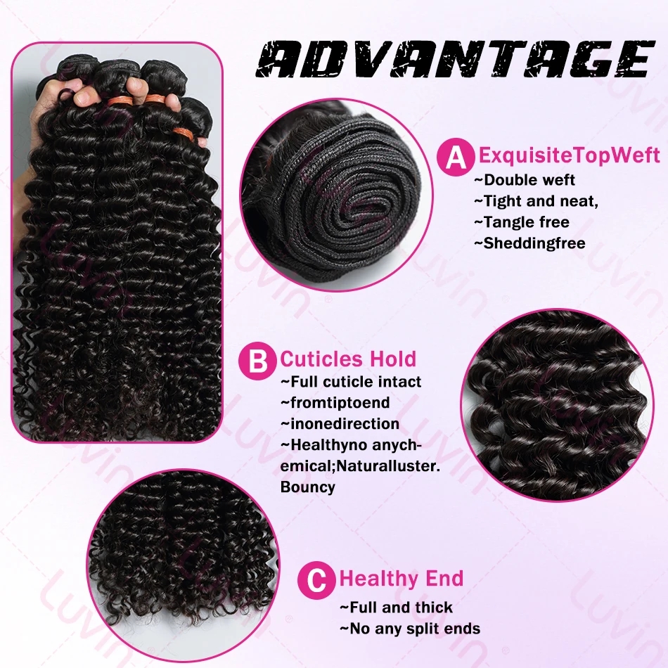 Luvin 30 32 36 40 Inch Deep Wave Human Hair Bundles Brazilian Remy Unprocessed Weaving Curly Hair Bundles Weave Extensions Deals 2