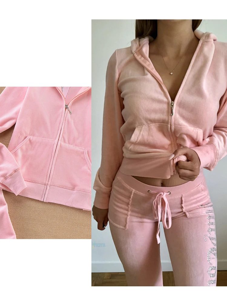 YICIYA Juicy Tracksuit Spring/Fall 2022 Women's Brand Velour Tracksuit Suit Women Velvet Zipper Sweatshirt And Pants Fat Sister