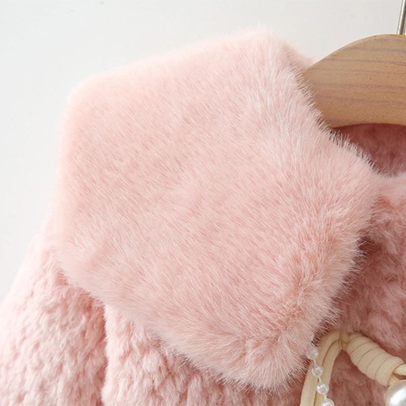 Two Piece Set Of Baby Girl'S Coat Winter Bow Lamb Wool Girl'S Jacket Cute And Warm Clothing