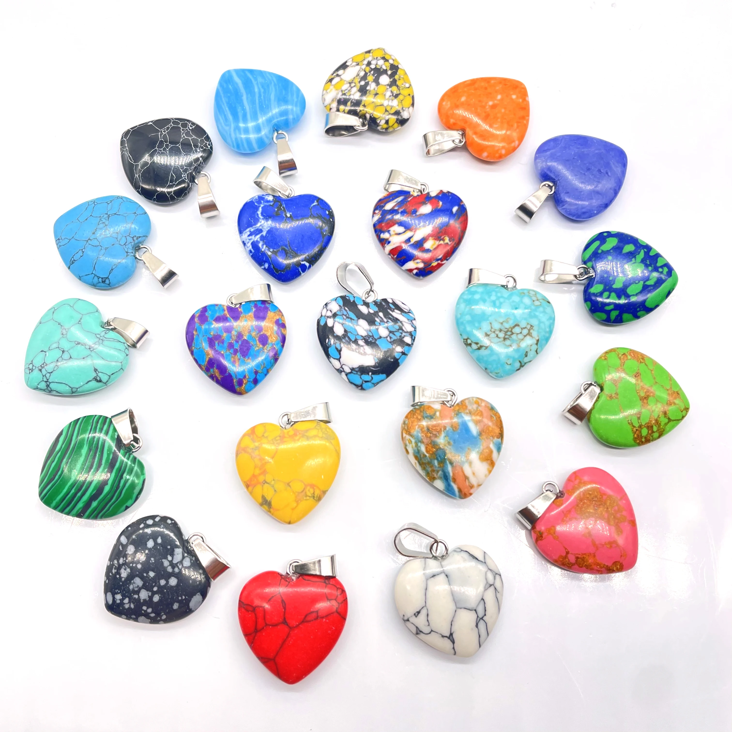Natural stone 20mm heart Quartz Crystal tiger eye Mix agate stone pendants for Charm DIY jewelry making necklace Accessories12pc Pendant Necklace
