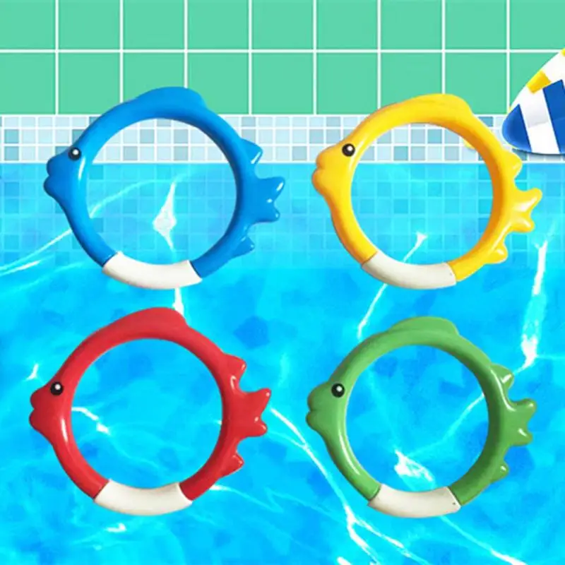 Pool Rings For Kids Diving Colorful Training Pool Fish Shaped Diving Rings 4 Pieces Colorful Toys Easy To Find And