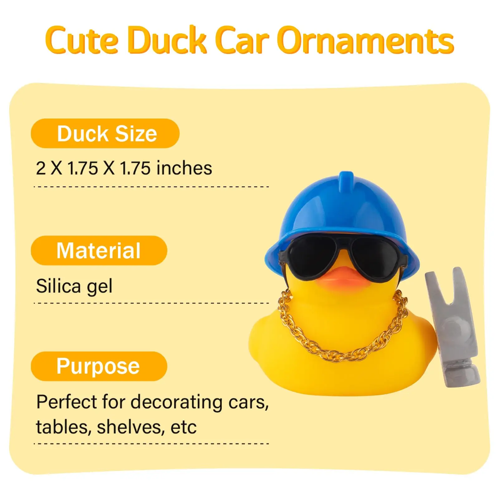 Car Dashboard Decorations Rubber Ducks, Construction Builder Rubber Ducky for Car Ornament Cute Duck with Tool, Hard Hat, Glasse 2