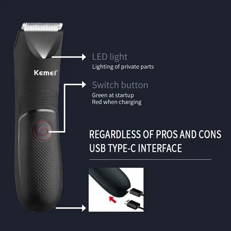Kemei KM-1838 Groin Area Hair Trimmer Lawn Mower Ceramic Blade Waterproof Wet Dry Clippers Pubic Armpit Body Hair Hygiene Razor hair clipper