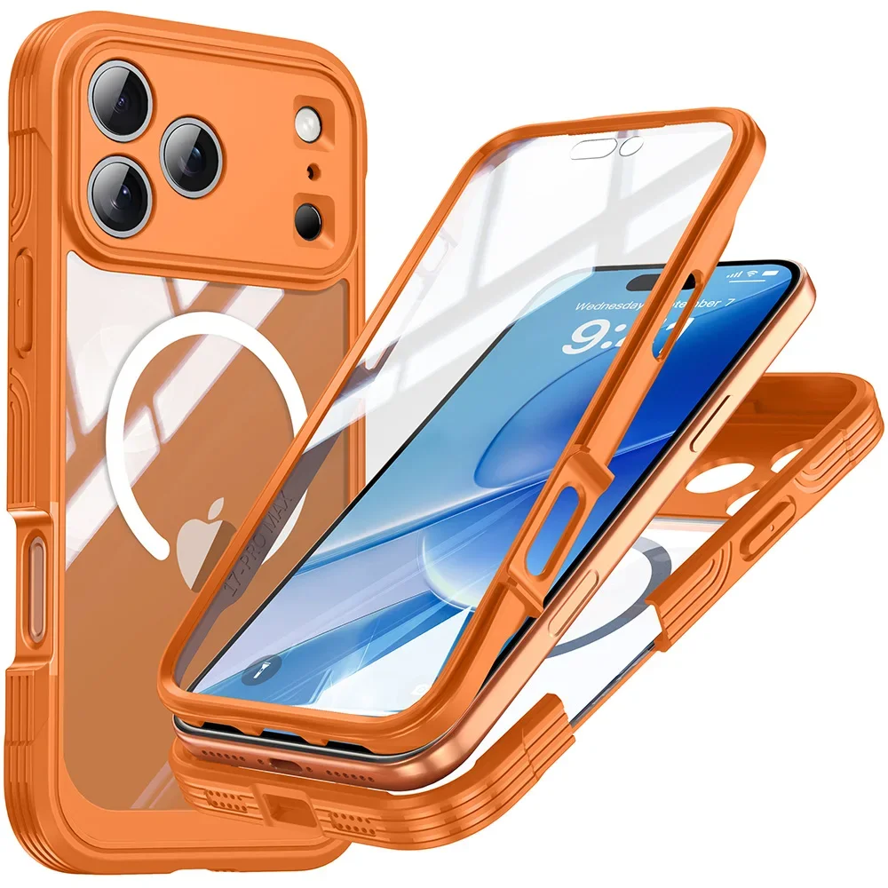 For MagSafe Wireless Charging 360° Fully Protected Double-sided Transparent Magnetic Case For iPhone 17 Pro Max&Air Back Cover