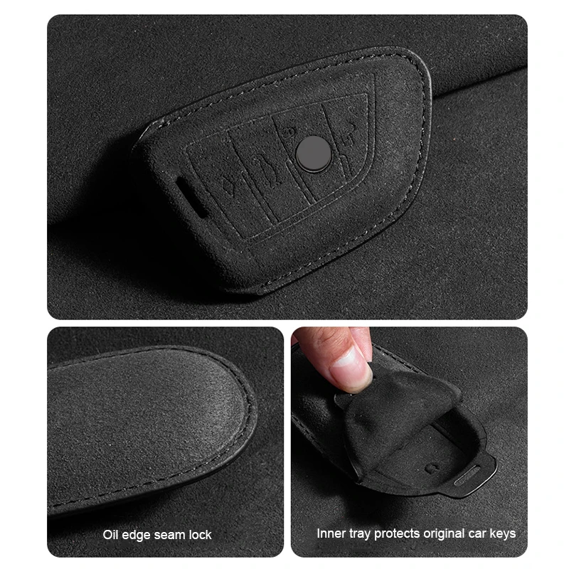 Luxury Suede Car Key Case Cover with Keychain