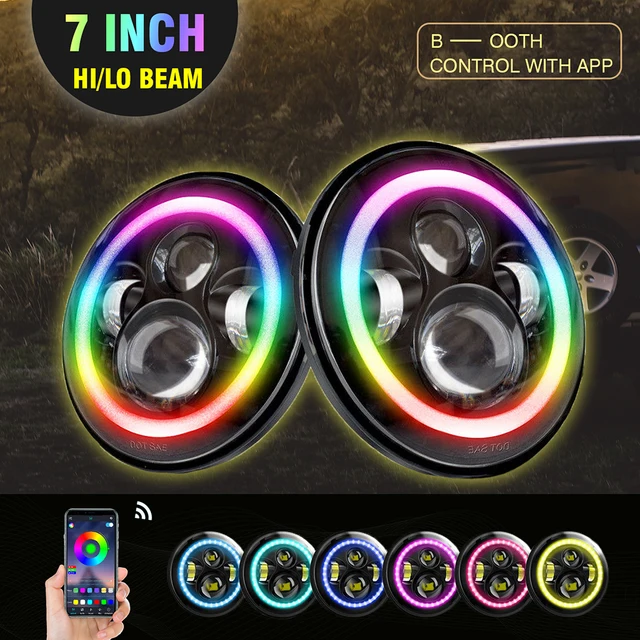 7 inch Round Led Headlight Bluetooth App Control With RGB Halo