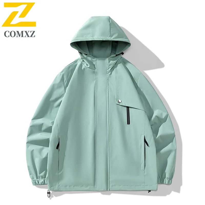 COMXZ Mens Jacket High Quality Hooded Outdoor Camping Multi Functional Windbreaker Daily Style Lightweight Autumn Outerwear