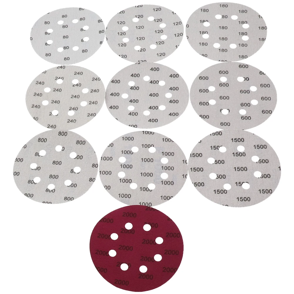 

50pcs Sanding Paper 5 Inch Sanding Discs 8 Hole Hook Loop 80 To 2000 Grits For Polished Metal Wood Jade Power Tools Accessories