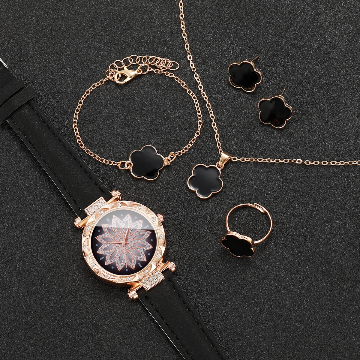 6pcs/set Fashion Women's Casual Watch Set Bohemian Simple Retro Women's Quartz Watch with Jewelry Set (Box Not Included)
