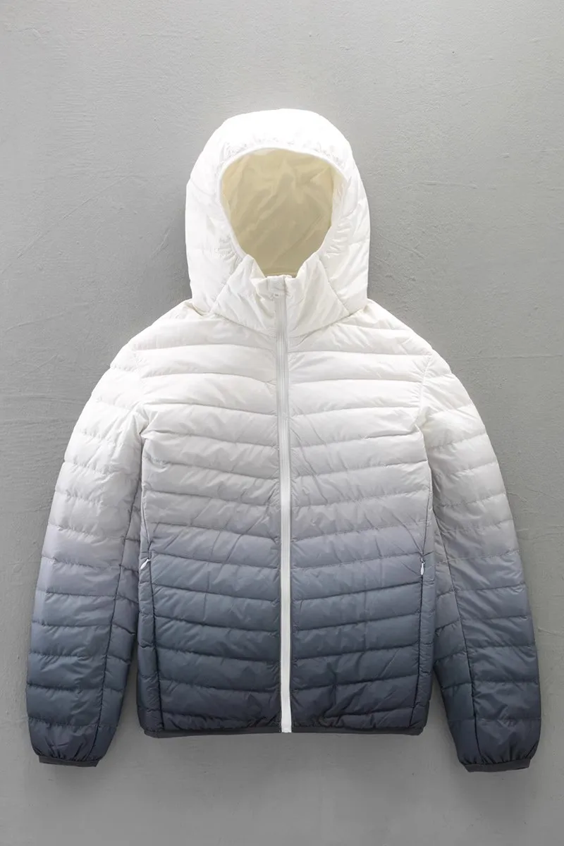 Top Grade Gradient Color Men's Hooded Puffer Jackets New Winter 90% White Duck Down Men Ultra Lightweight Warm Down Coats
