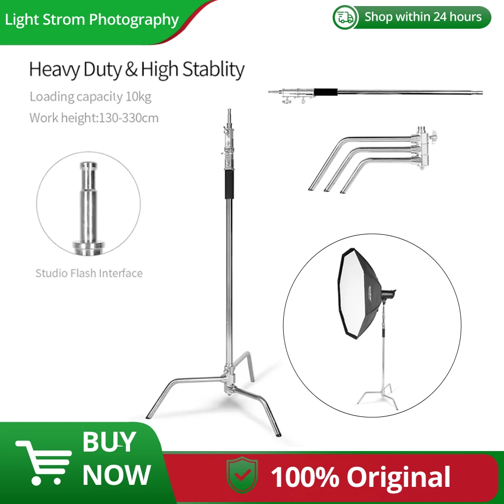 Stainless Steel Heavy Duty C-Stand, 5-10 feet 1.5-3 meters Adjustable Photographic Sturdy Tripod for Softboxes,Flash,Boom Arm