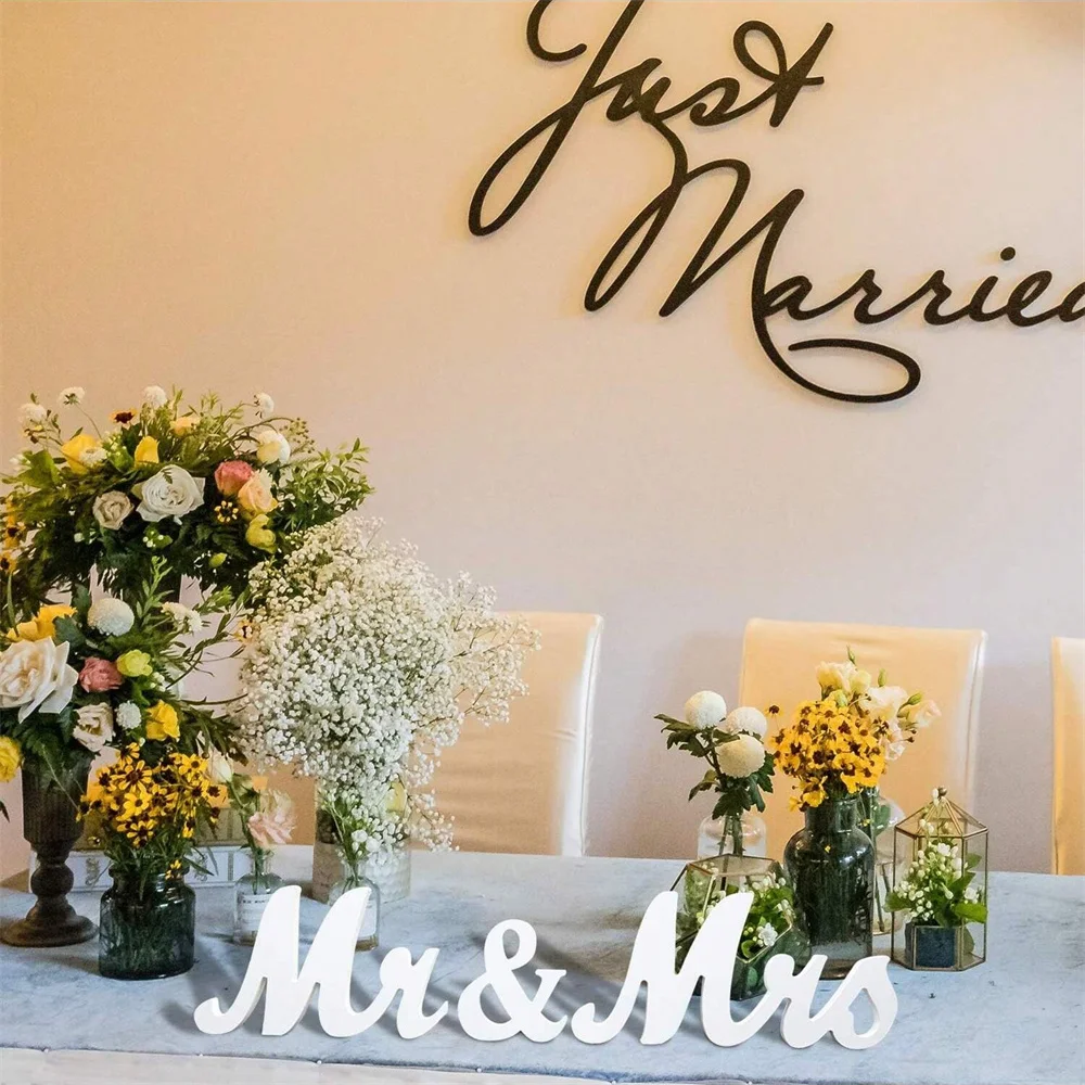 1set Wooden Mr & Mrs Sign Decoration For Wedding Party Ceremony Check-In Desk, Dining Table，Be engaged Decoration