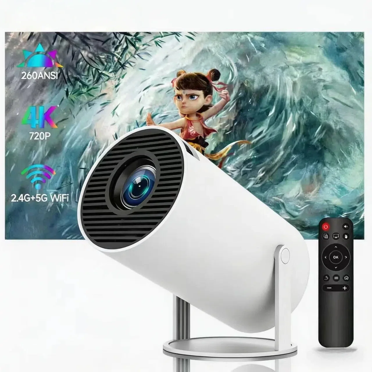 4K Wifi6 프로젝터 안드로이드 11 260 ANSI 듀얼 WIFI 올위너 H713 BT5.0 1280*720P 홈시네마 야외 휴대용 HY300