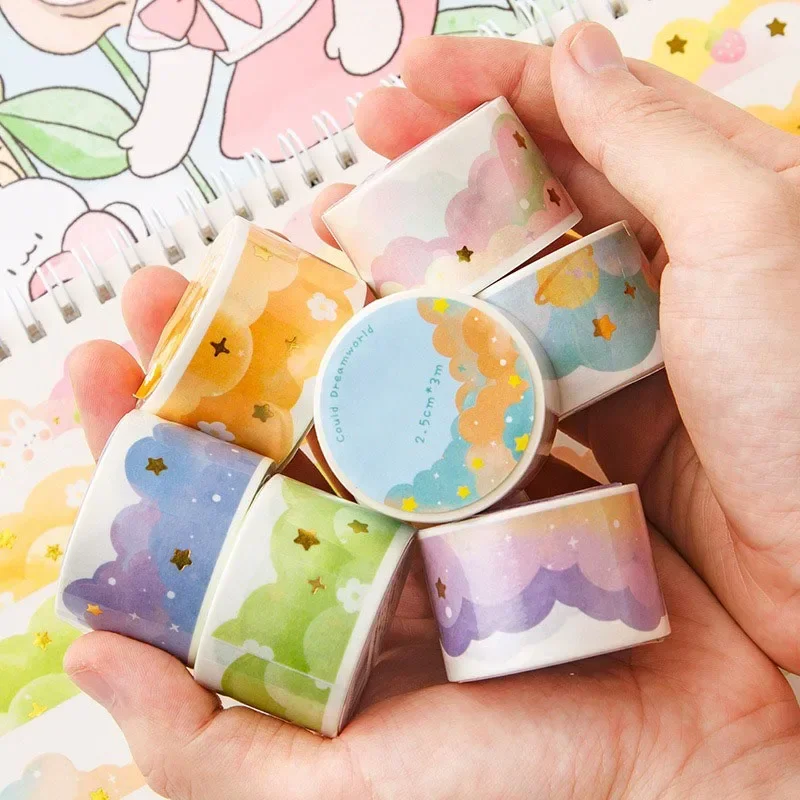 1PC Cloud Washi Tape Decorative Adhesive Color Masking Sticker Scrapbooking Multi Color Manual Tapes School Stationery Supplies 4