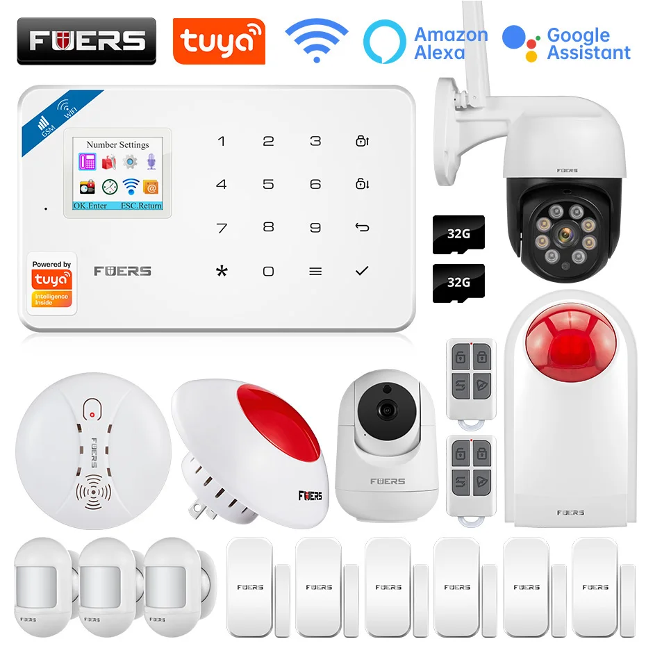 

FUERS W181 GSM WIFI Tuya Smart Home Alarm system Kit Wireless Alarm Security System IP Camera Control Autodial Siren