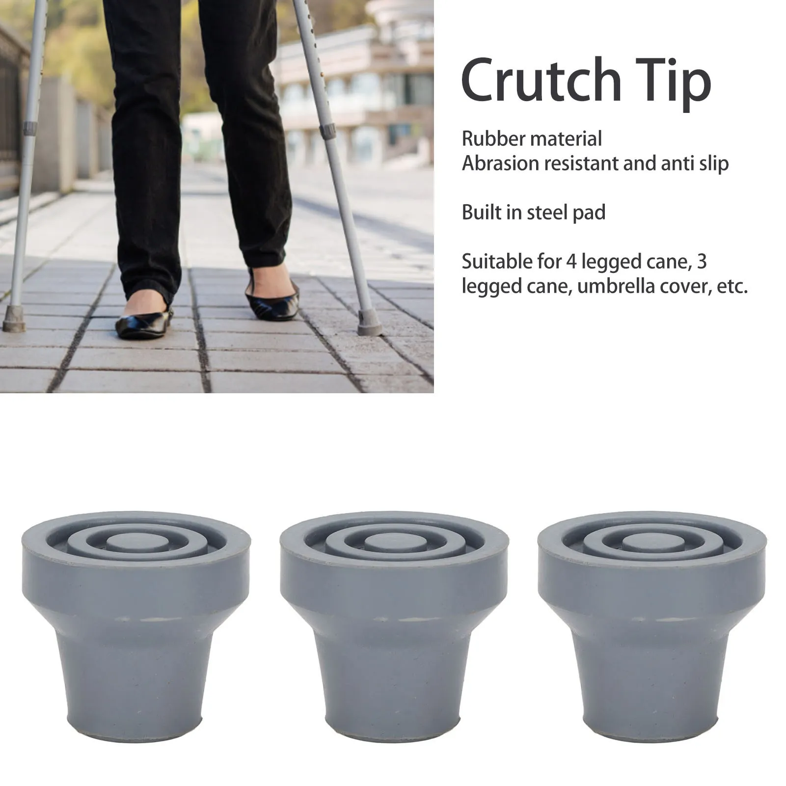Crutch Accessory Kit 15mm Cane Tip Professional Portable Rubber Replacement Tip Accessory for 4 Legged Crutch 0.6 Inch Cane Replacement