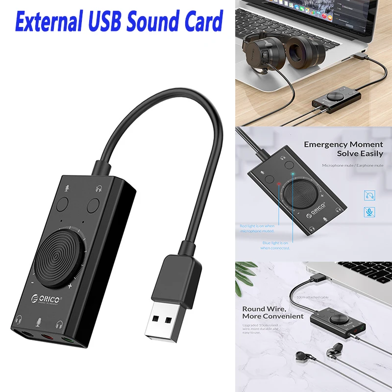 ORICO-tarjeta de sonido externa, micrófono estéreo, altavoz, auriculares,  adaptador de Cable de 3,5mm, interruptor de silencio, ajuste de volumen,  unidad libre - AliExpress