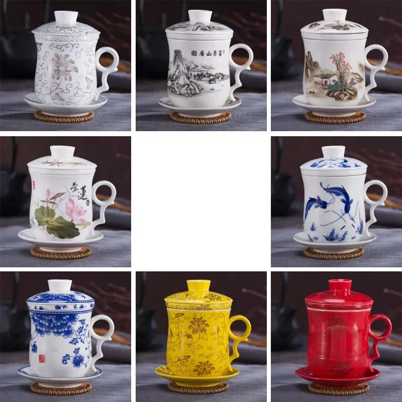 Tazze da tè Manico legno di sandalo tazza di tè, di ceramica tazza di tè, con infusore e coperchio, 13 oz, 4 colori Tazze da viaggio (Color : D