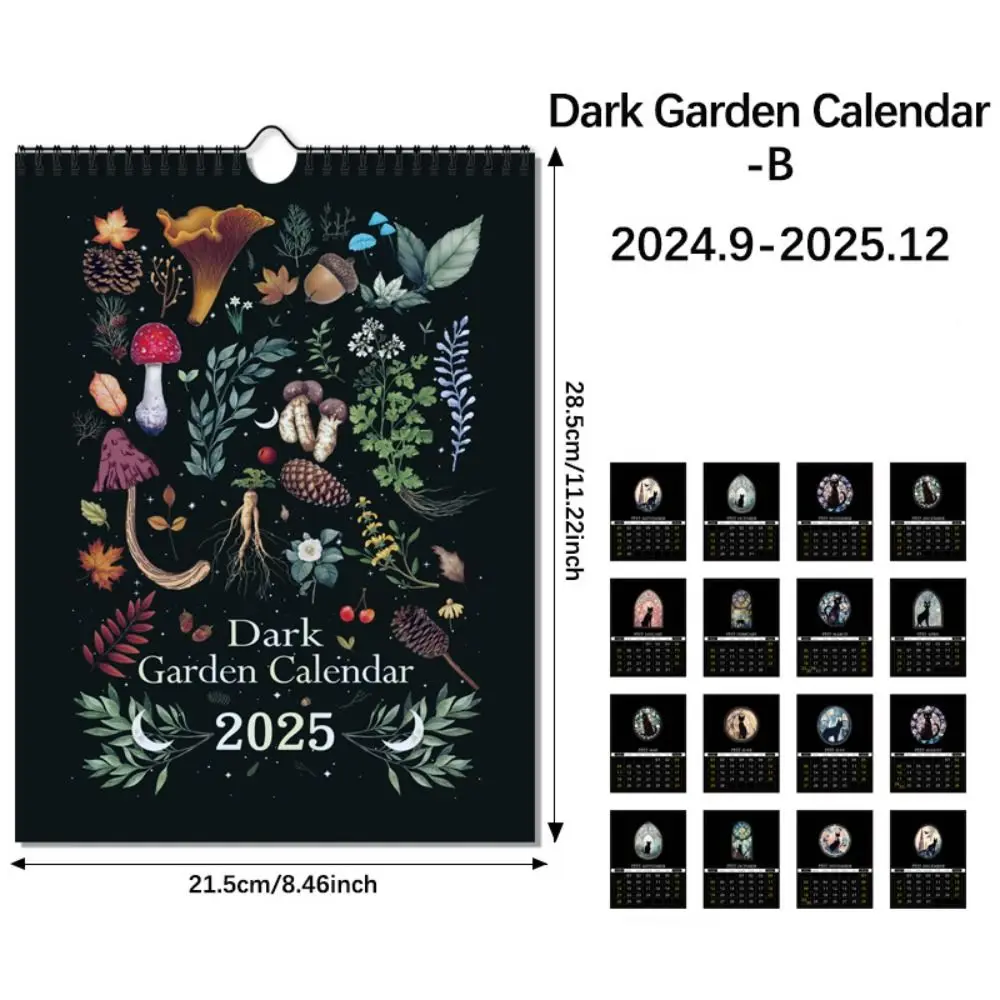 18개월 2025년 벽걸이 달력 다크 포레스트 2024-2025 영어 벽걸이 달력 플래너 노트 달력 플래너