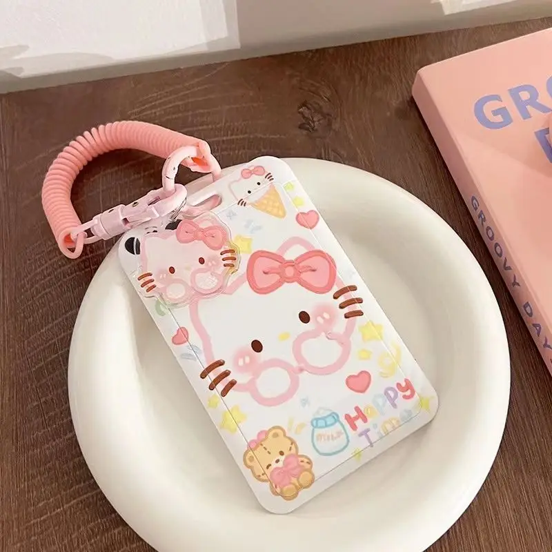 

MINISO Kawaii Badge Case ID Card Holder for Girl Kid Fashion Trend Luxury Brand with Retractable Lanyard Ordinary Key Tool