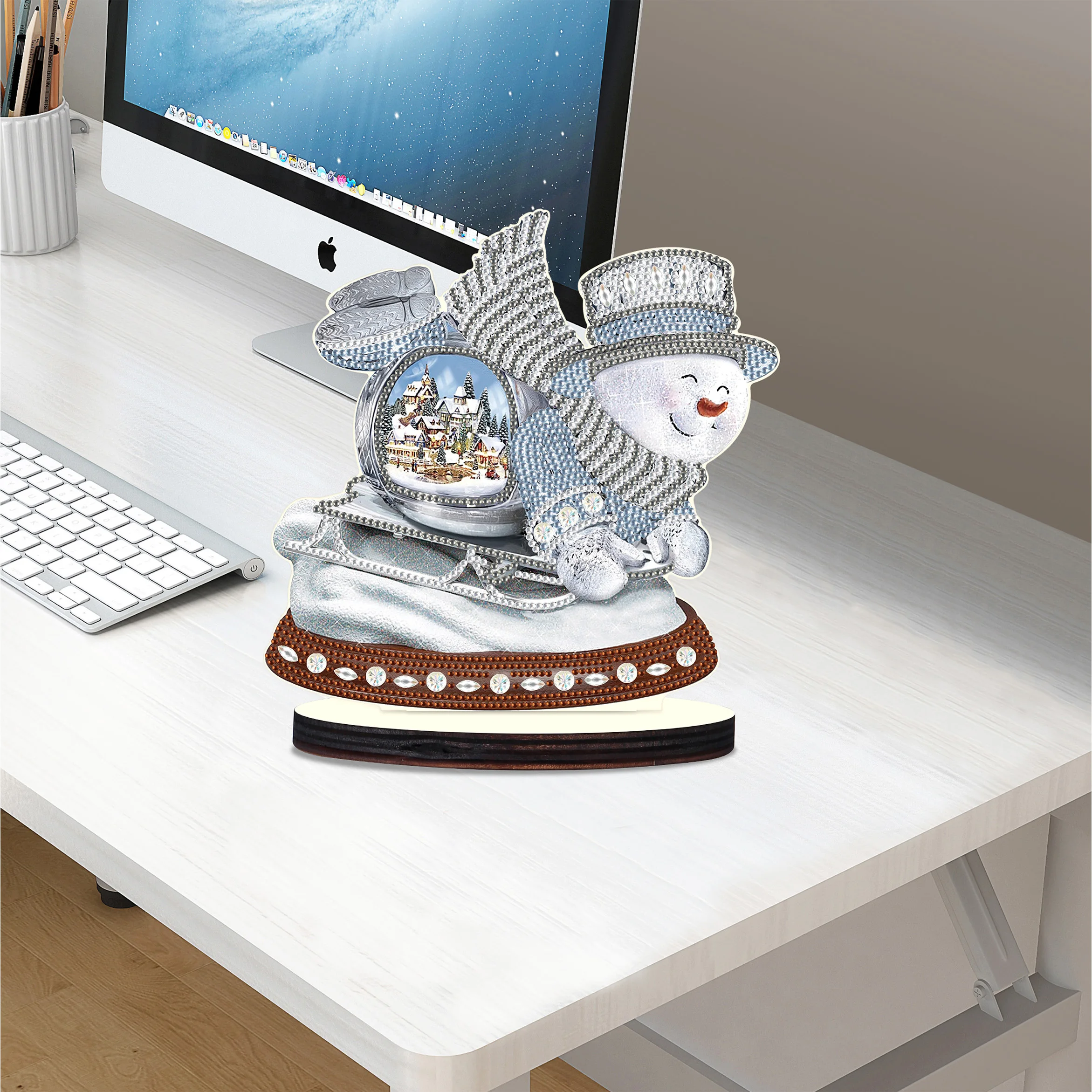 Diamond Art Painting Kit Skateboard Snowman Special Shape Diamond Art Desktop Decorate Set Crafts Home Christmas Desktop Gifts