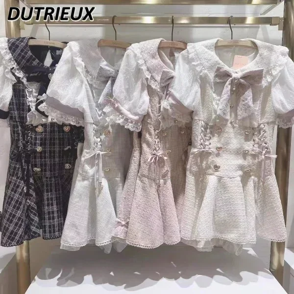 Lolita Clothes Japanese Mine Mass-Produced Short-Sleeve Shirt Shorts Set Women Sweet Cute Doll Collar Shirt Dress Two-Piece Suit 2
