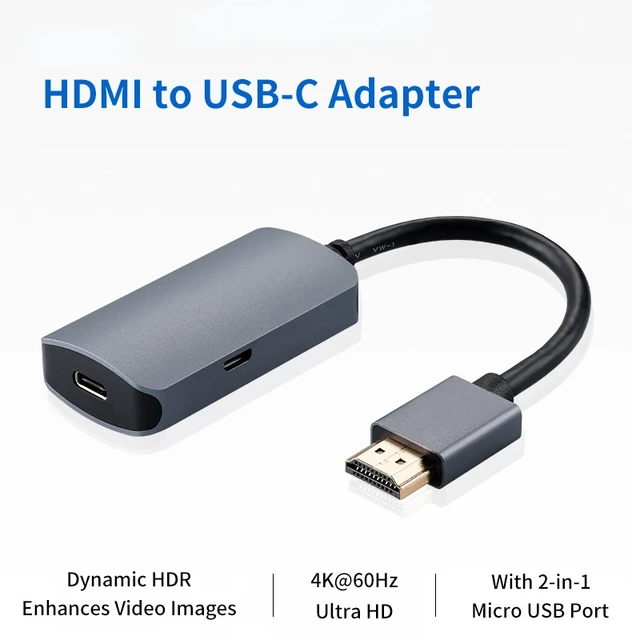  Elebase HDMI Male to USB-C Female Cable Adapter with USB C  Power Cable,HDMI Input to USB Type C 3.1 Output Cord Converter,4K 60Hz  Thunderbolt 3 Adapter for New MacBook Pro,Microsoft Surface,Nreal