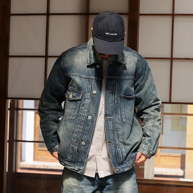 Personalized Denim Jacket Japanese Vintage Jacket Hand Washed Solid Denim Jacket Jacket Men's 2023 New Men's Clothing Coats